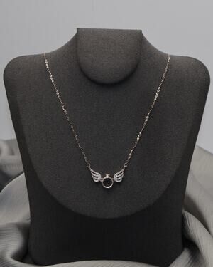 Angel Wing Ring Sterling Silver W/Cz Necklace 2.6G / (17-19in) N1510